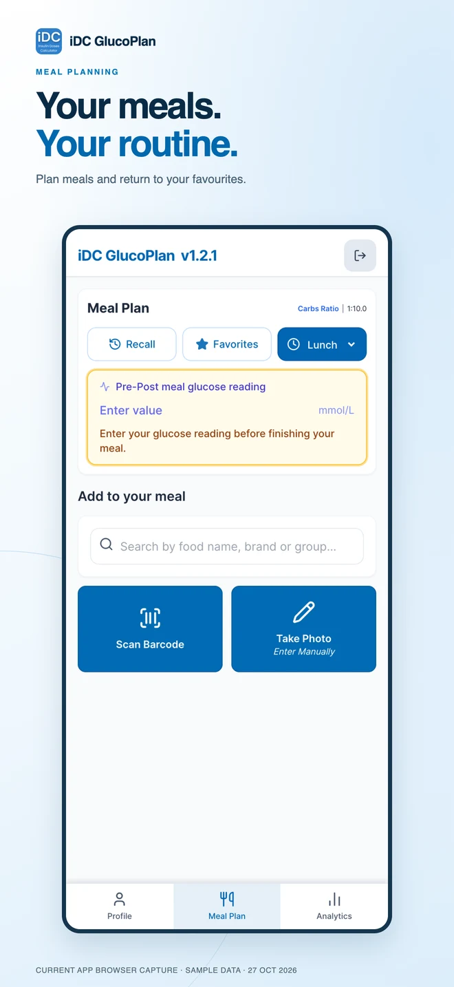 iDC GlucoPlan: meal planning — sample data