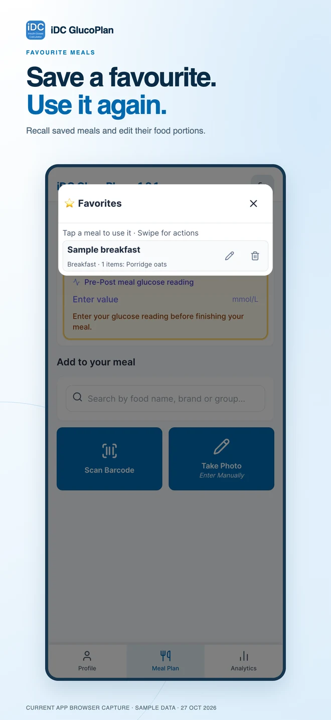iDC GlucoPlan: favourite meals — sample data